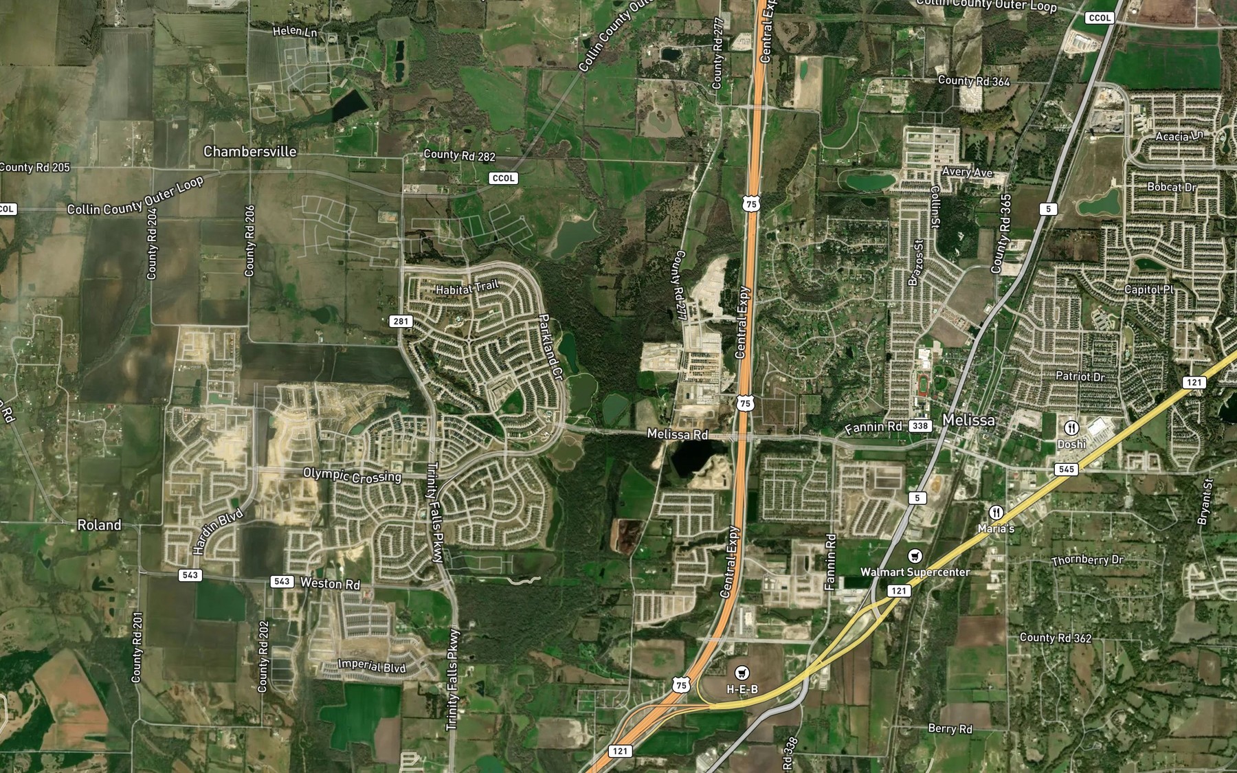 Satellite map of the Throckmorton Creek