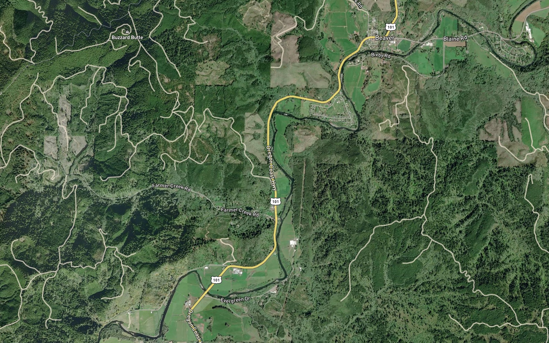Satellite map of the Frank Creek