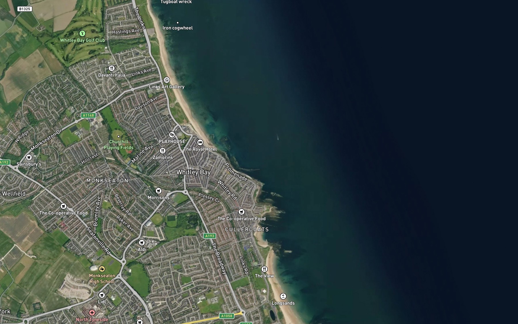 Satellite map of the Whitley Bay
