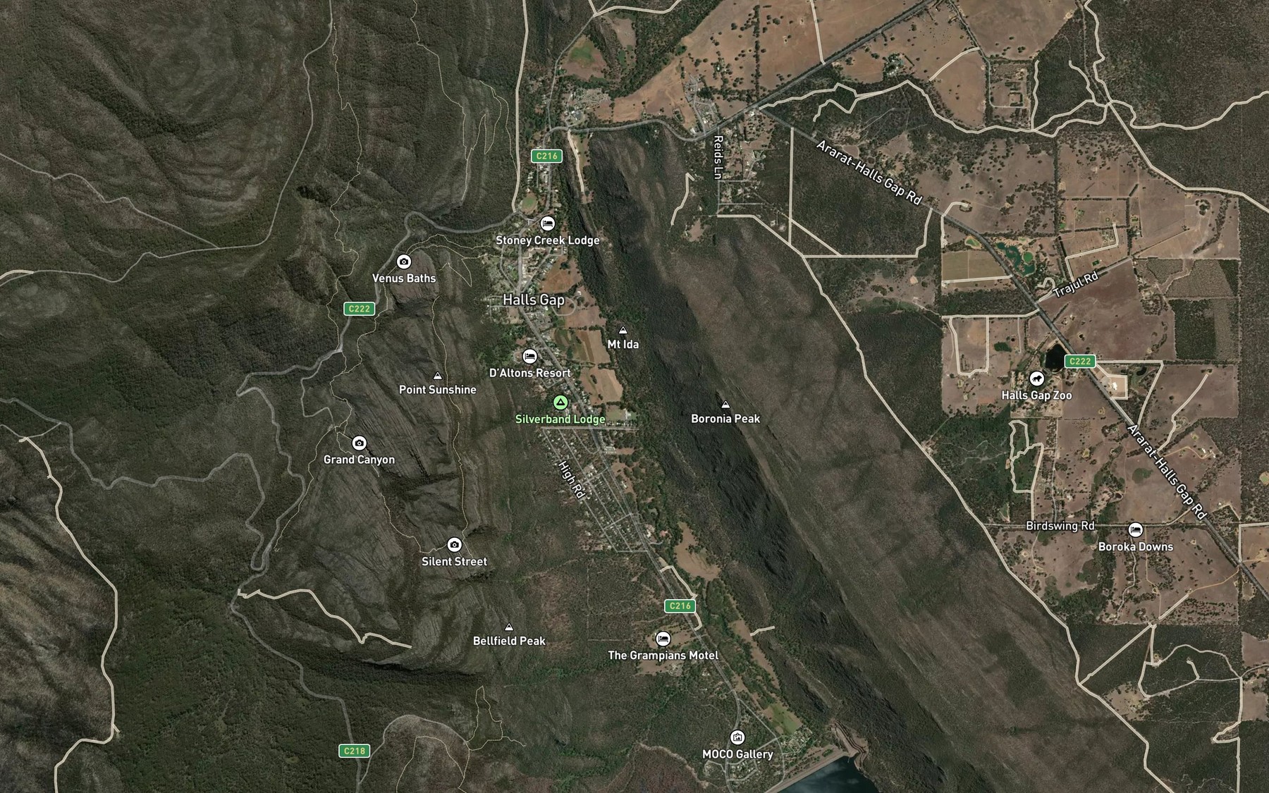 Satellite map of the Fyans Creek