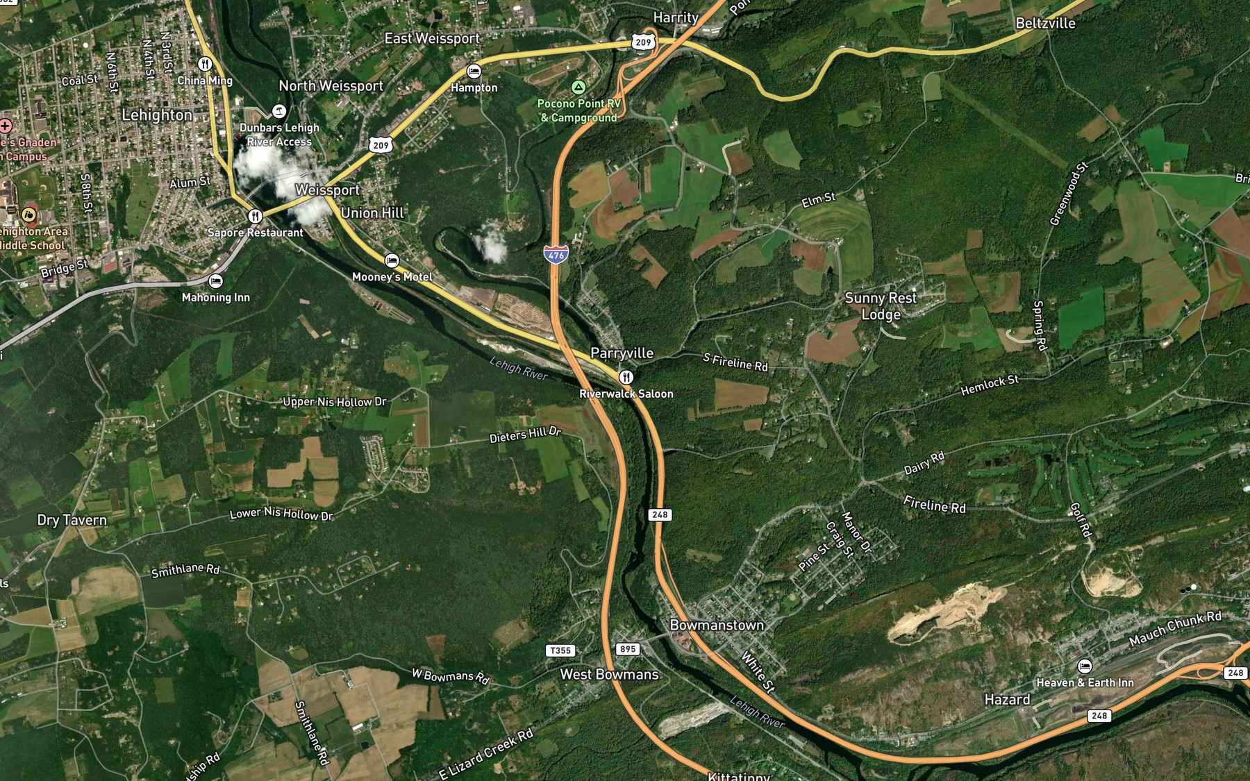 Satellite map of the Pohopoco Creek