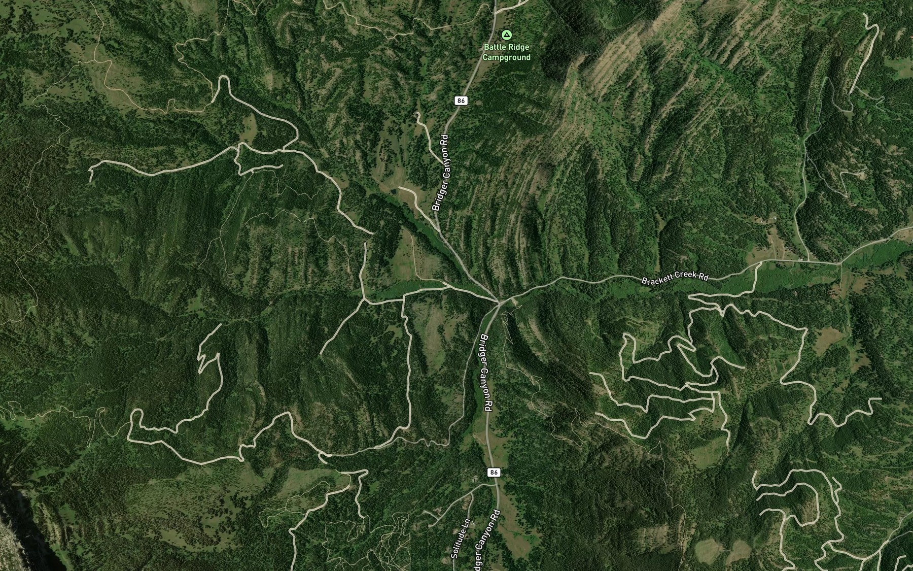 Satellite map of the Middle Fork Brackett Creek
