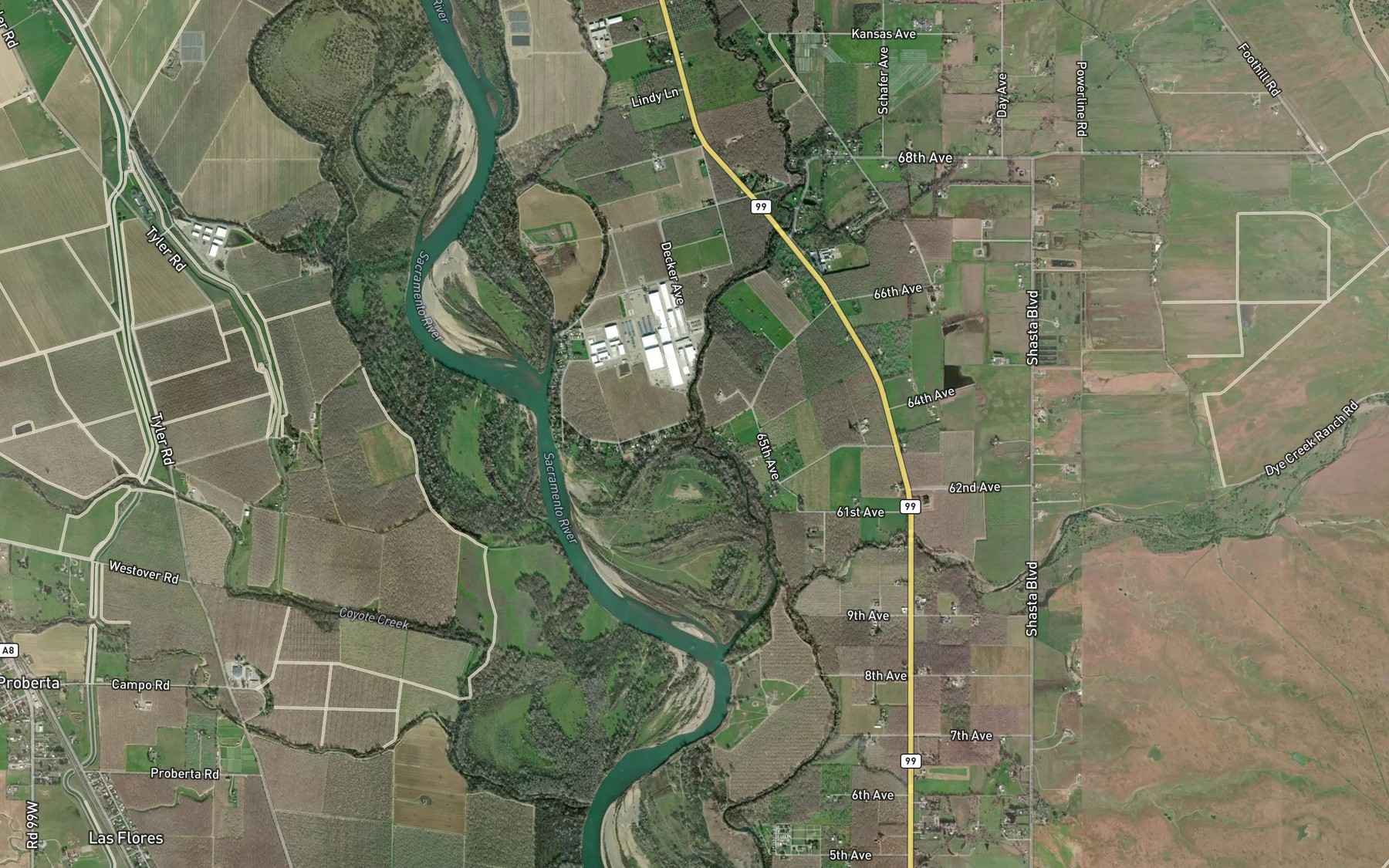 Satellite map of the Antelope Creek