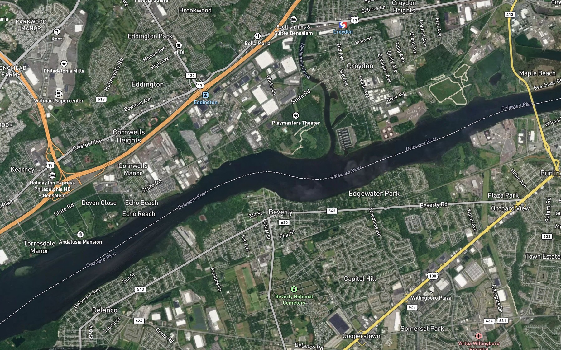 Satellite map of the Beverly Channel