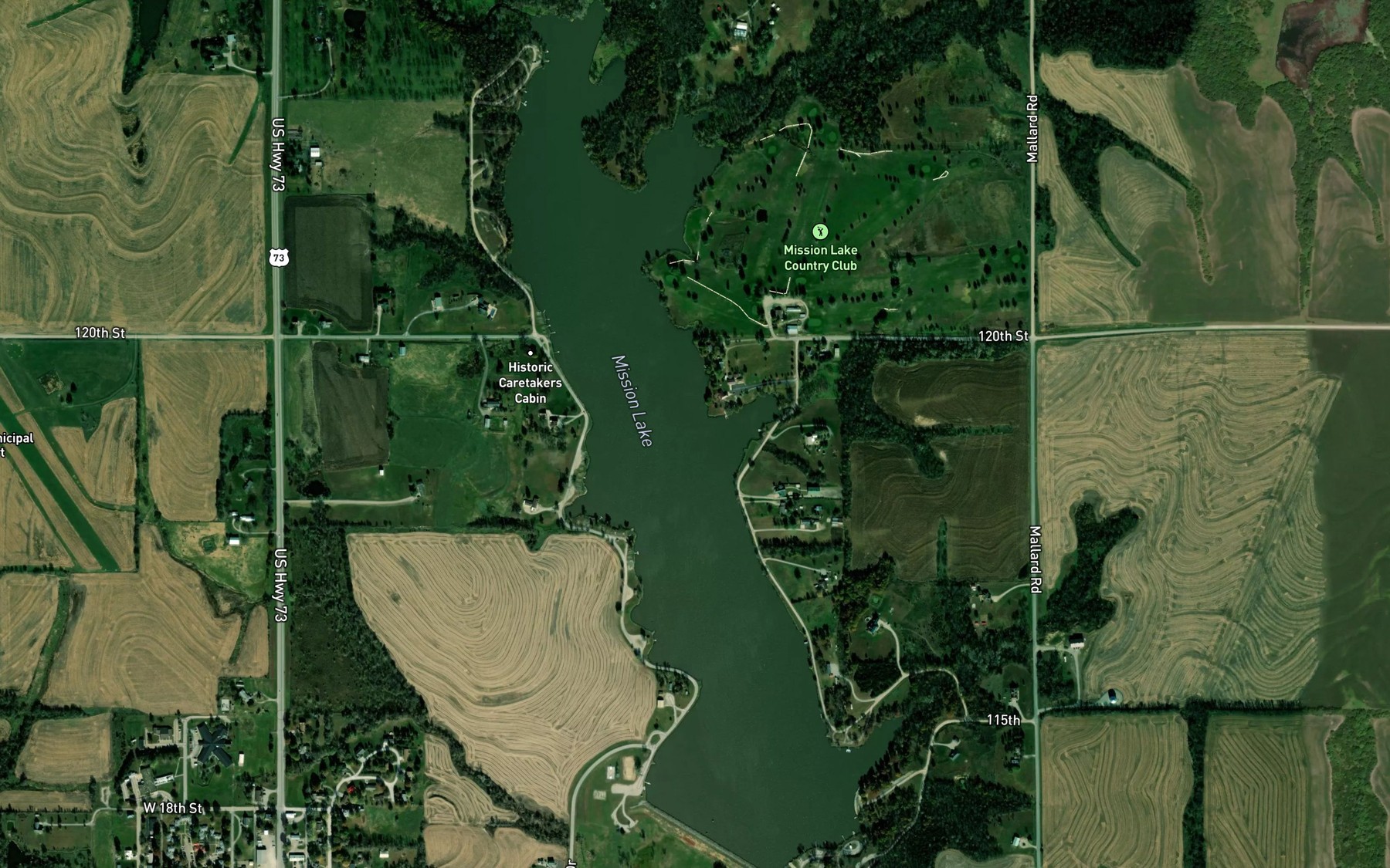 Satellite map of the Mission Lake