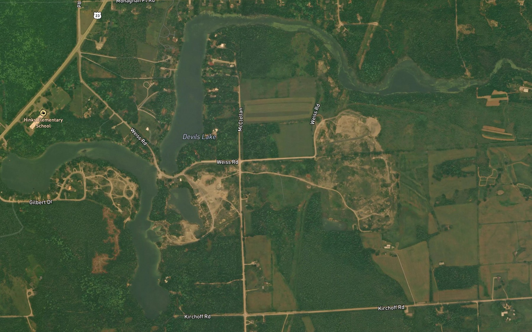 Satellite map of the Devils Lake