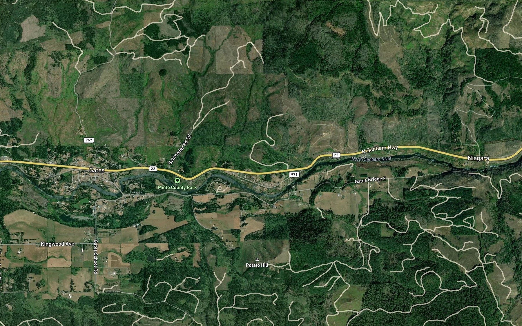 Satellite map of the Packsaddle Creek