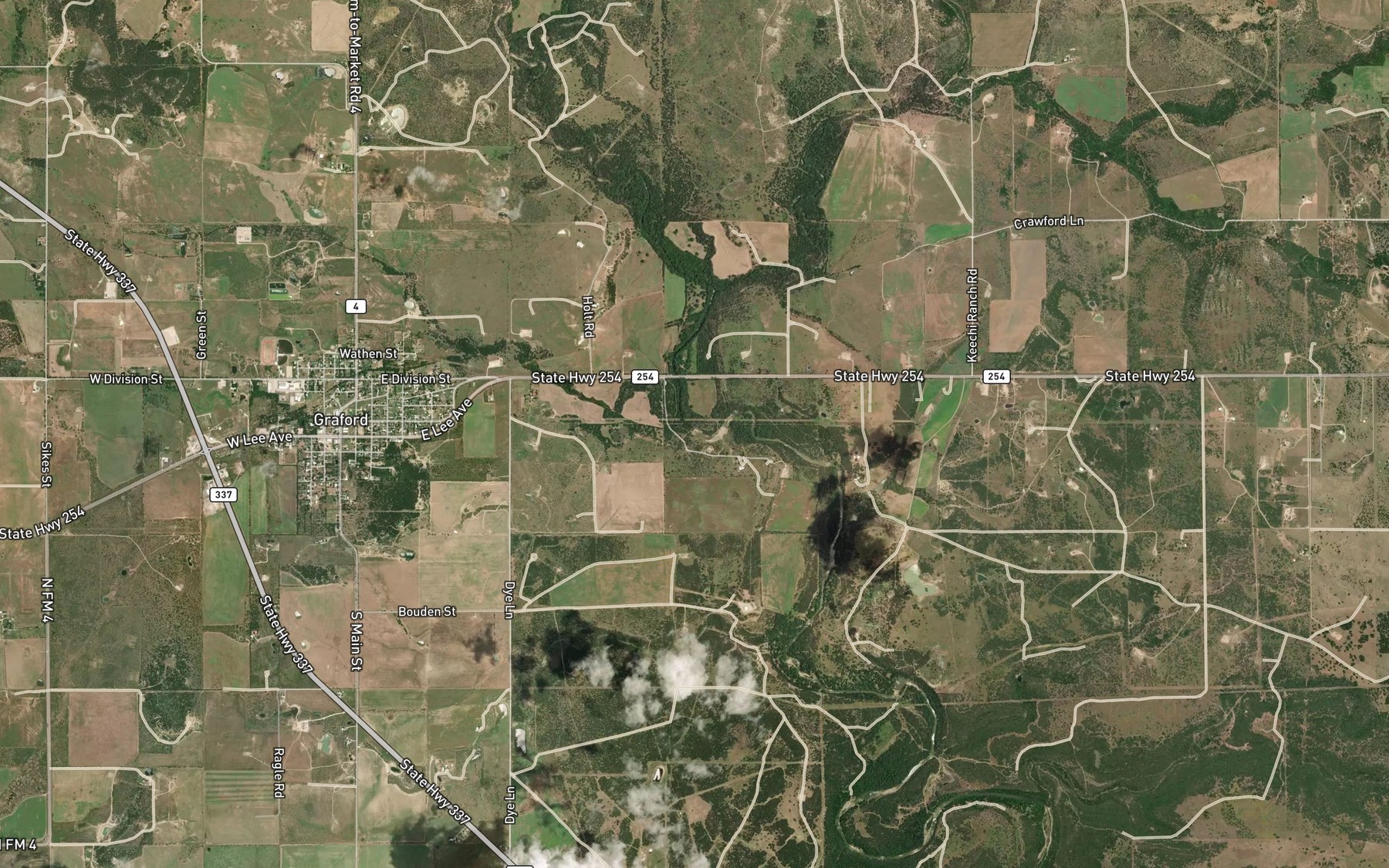 Satellite map of the Pecan Branch