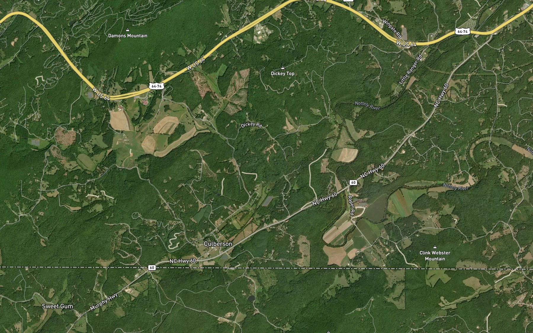 Satellite map of the South Fork Rapier Mill Creek