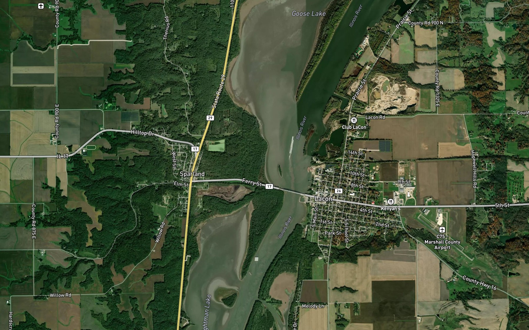 Satellite map of the Thenius Creek
