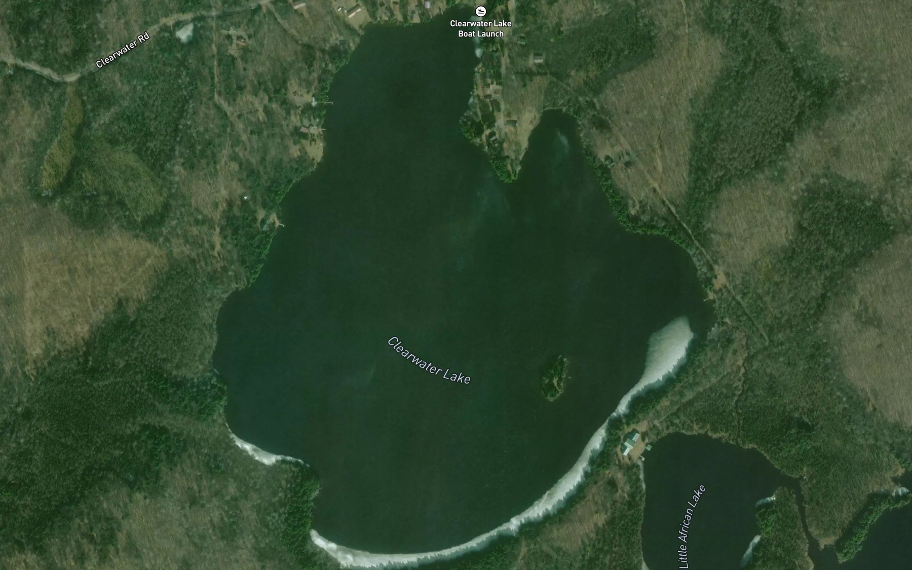 Satellite map of the Clearwater Lake