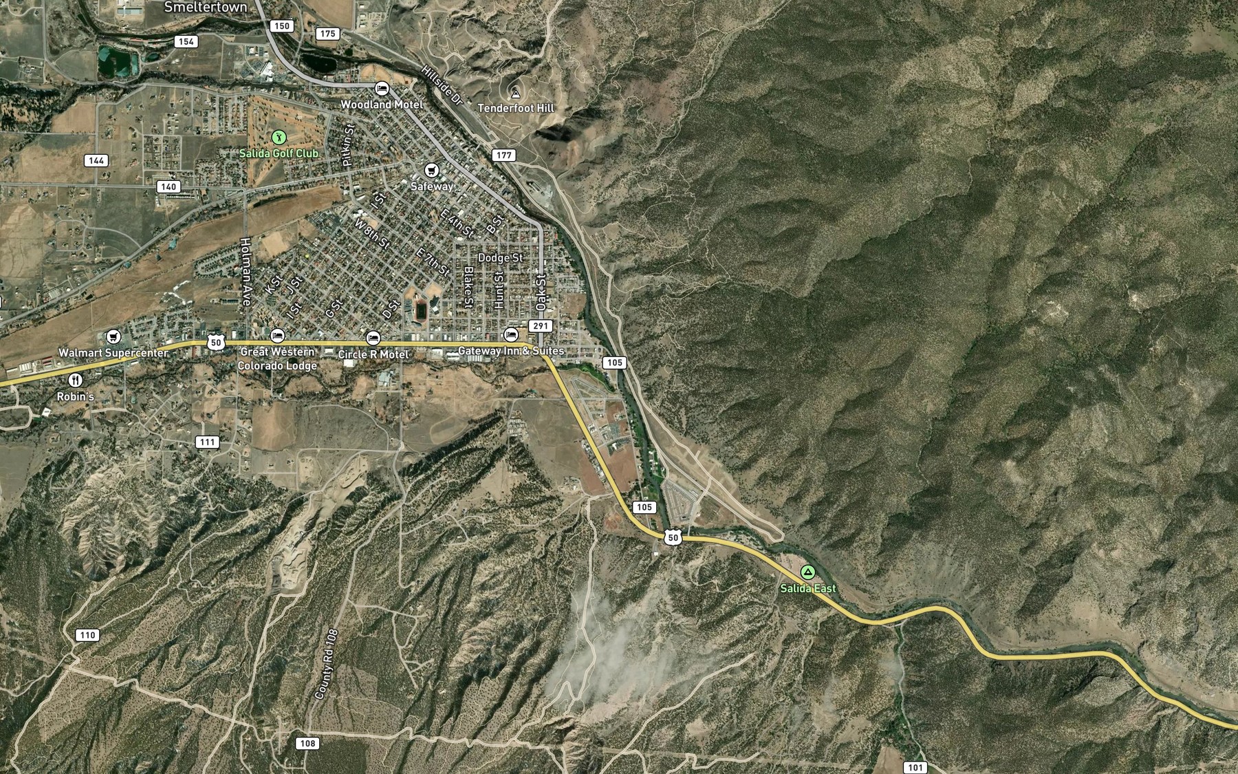 Satellite map of the South Arkansas River