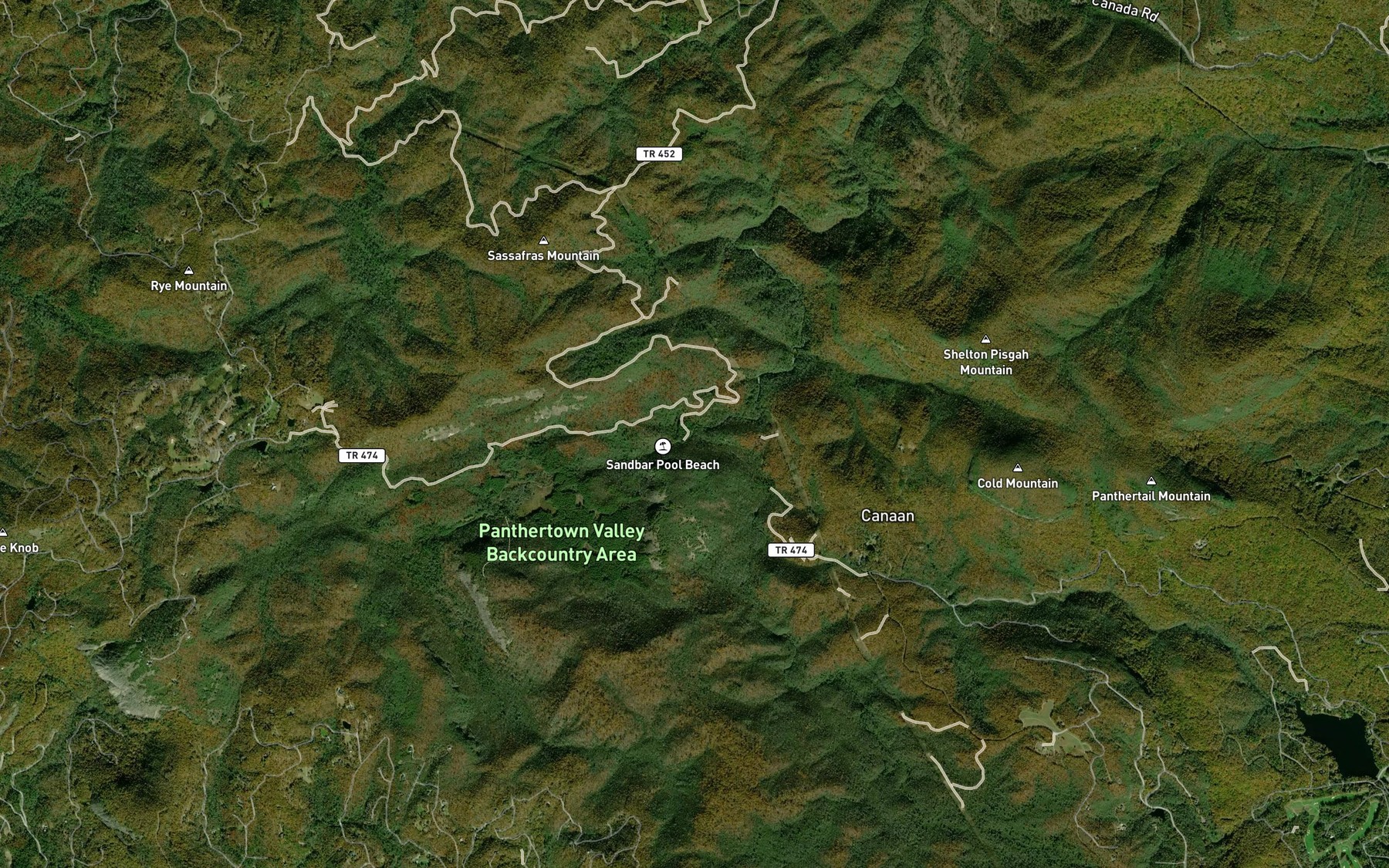 Satellite map of the Panthertown Creek