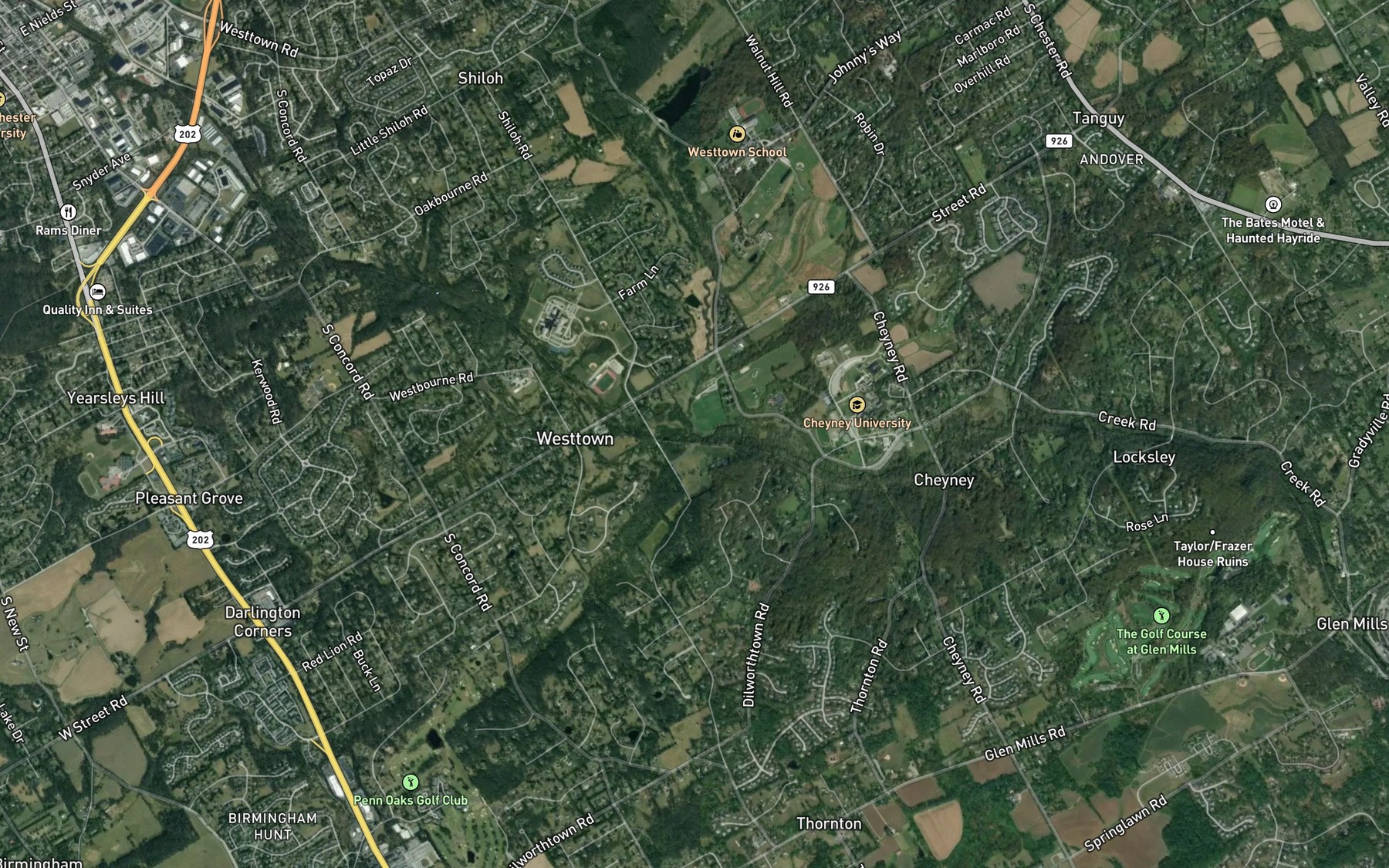 Satellite map of the East Branch Chester Creek