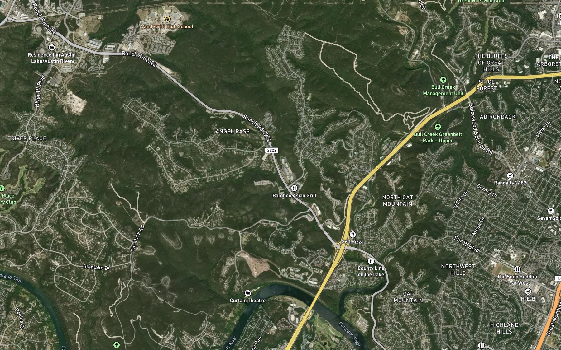 Satellite map of the Cow Fork