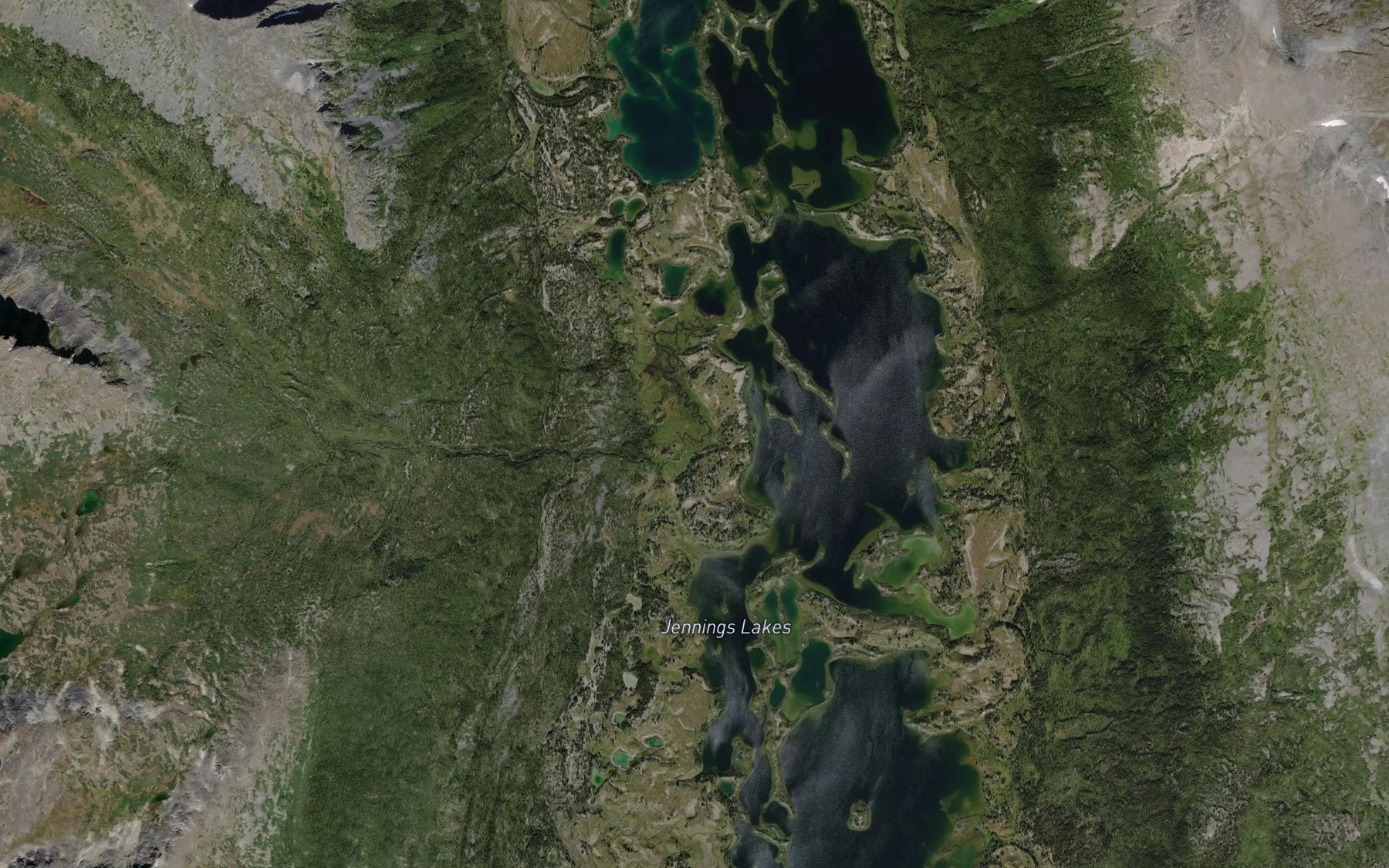 Satellite map of the Jennings Lakes