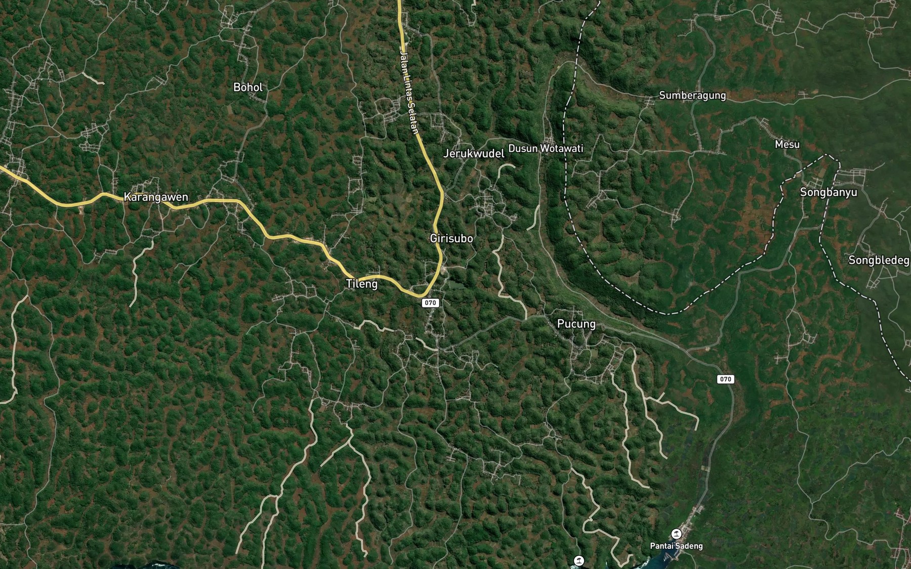 Satellite map of the Telaga Nrancah
