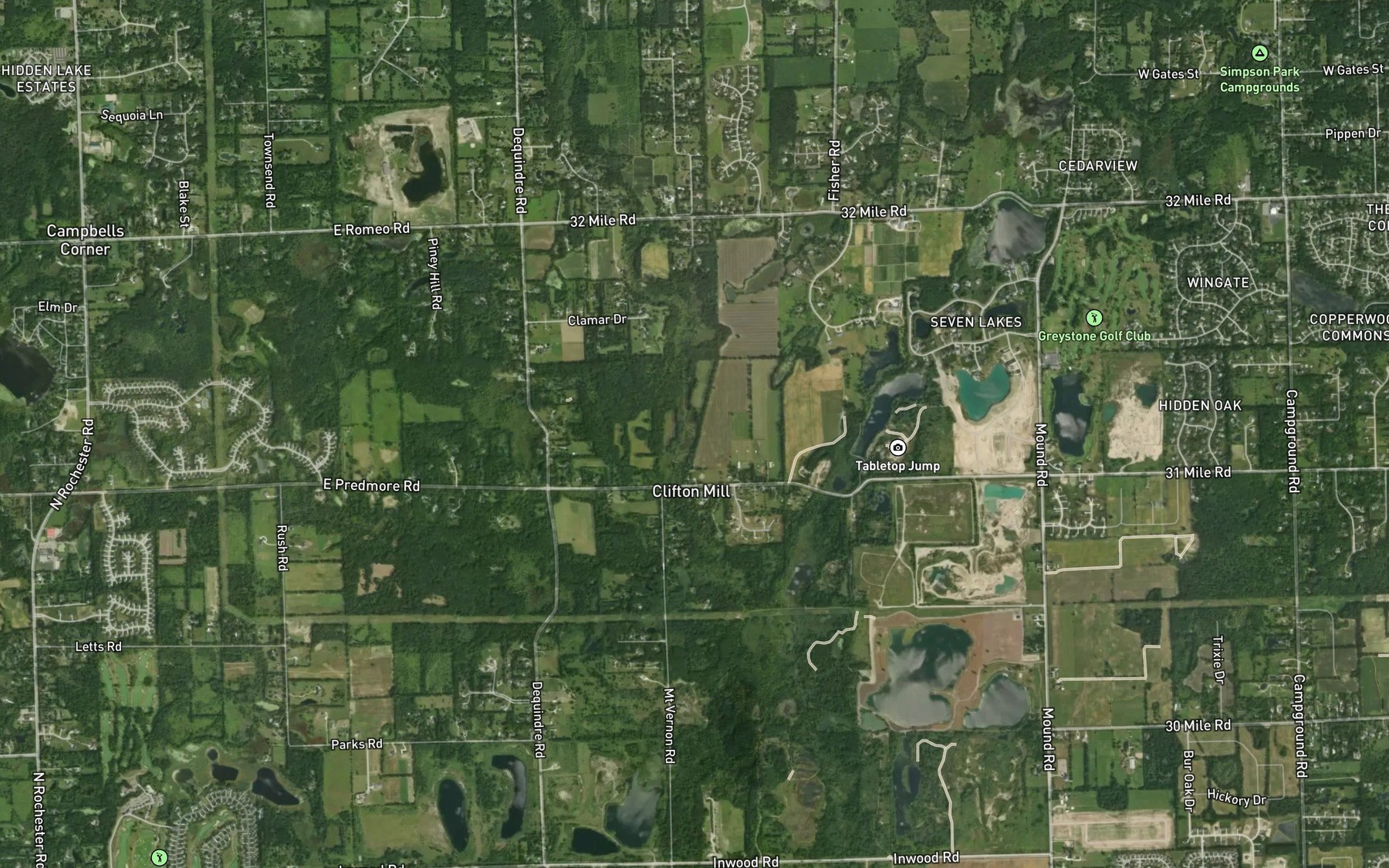 Satellite map of the Clifton Lake
