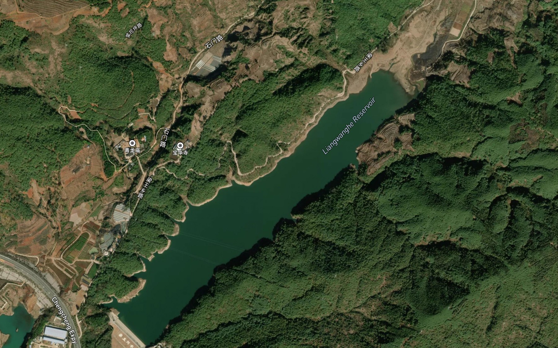 Satellite map of the Liangwanghehe Shuiku