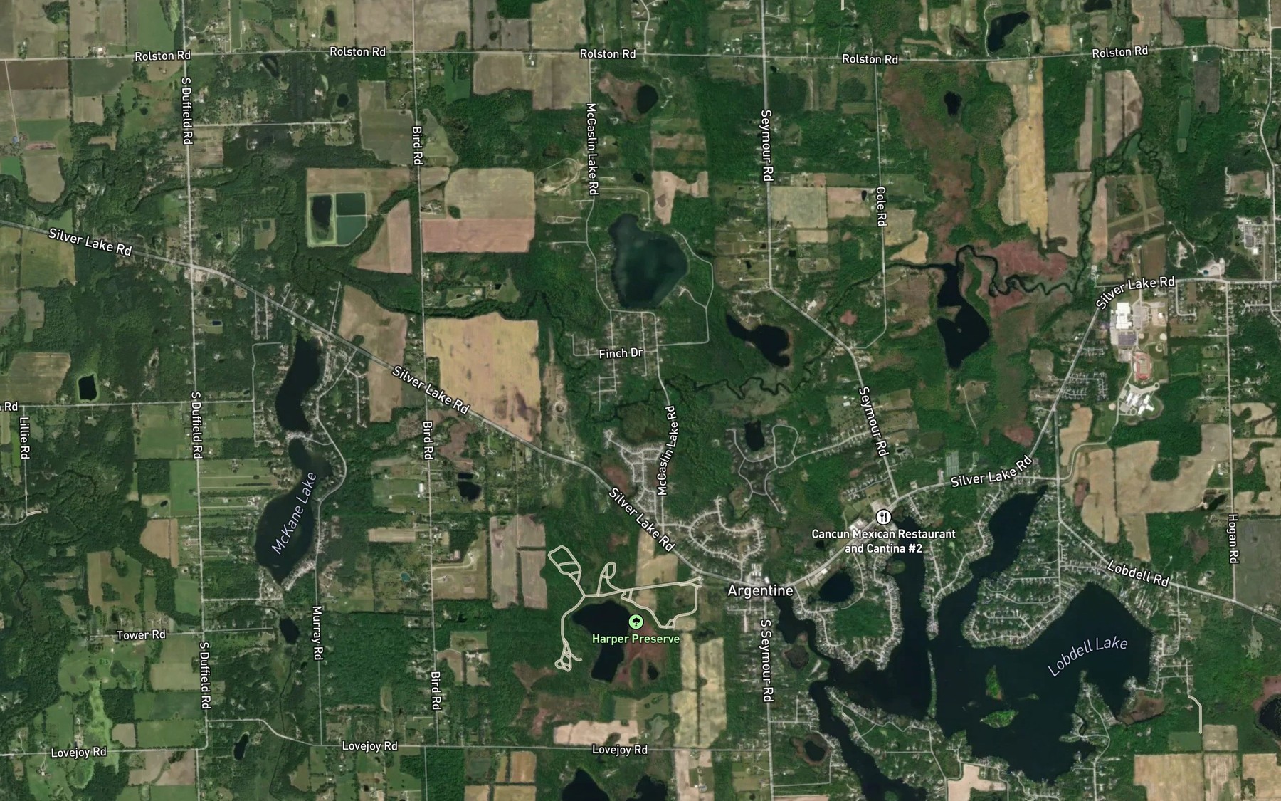Satellite map of the Shiawassee River McCaslin Lake Road Bridge