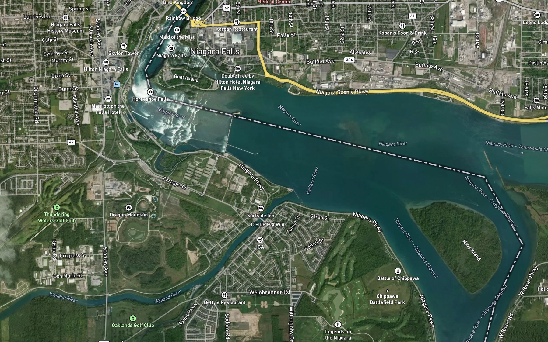 Satellite map of the Welland River