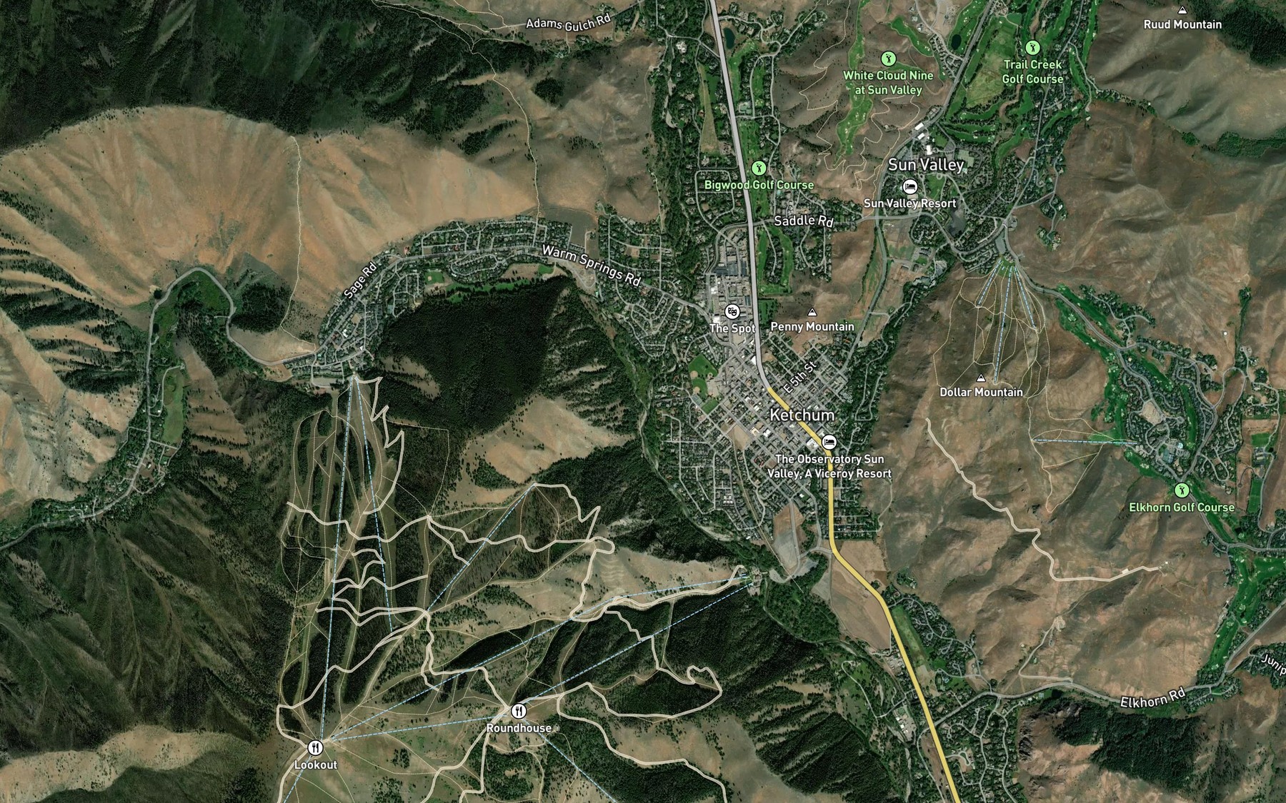 Satellite map of the Warm Springs Creek