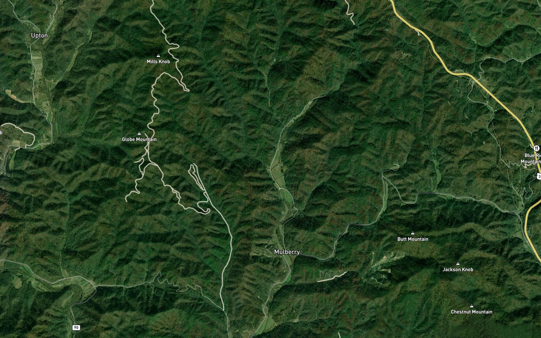 Satellite map of the Mills Creek