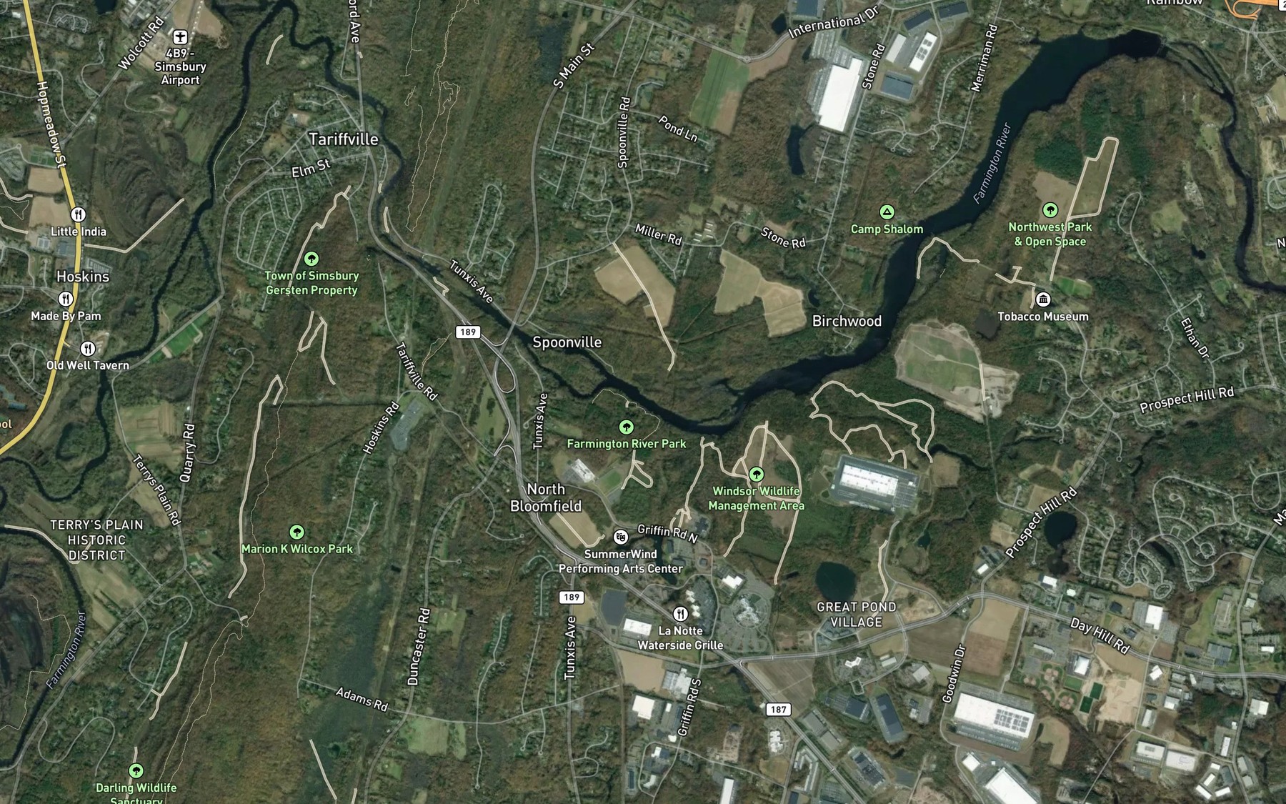 Satellite map of the Farmington River