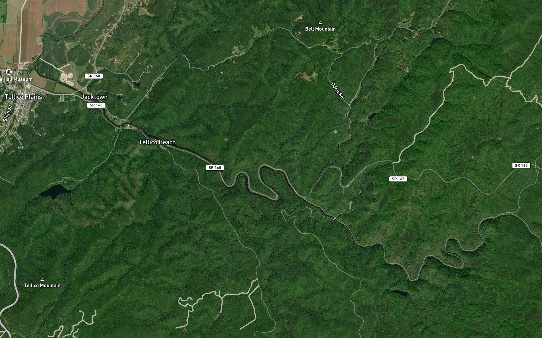 Satellite map of the Thrashing Branch