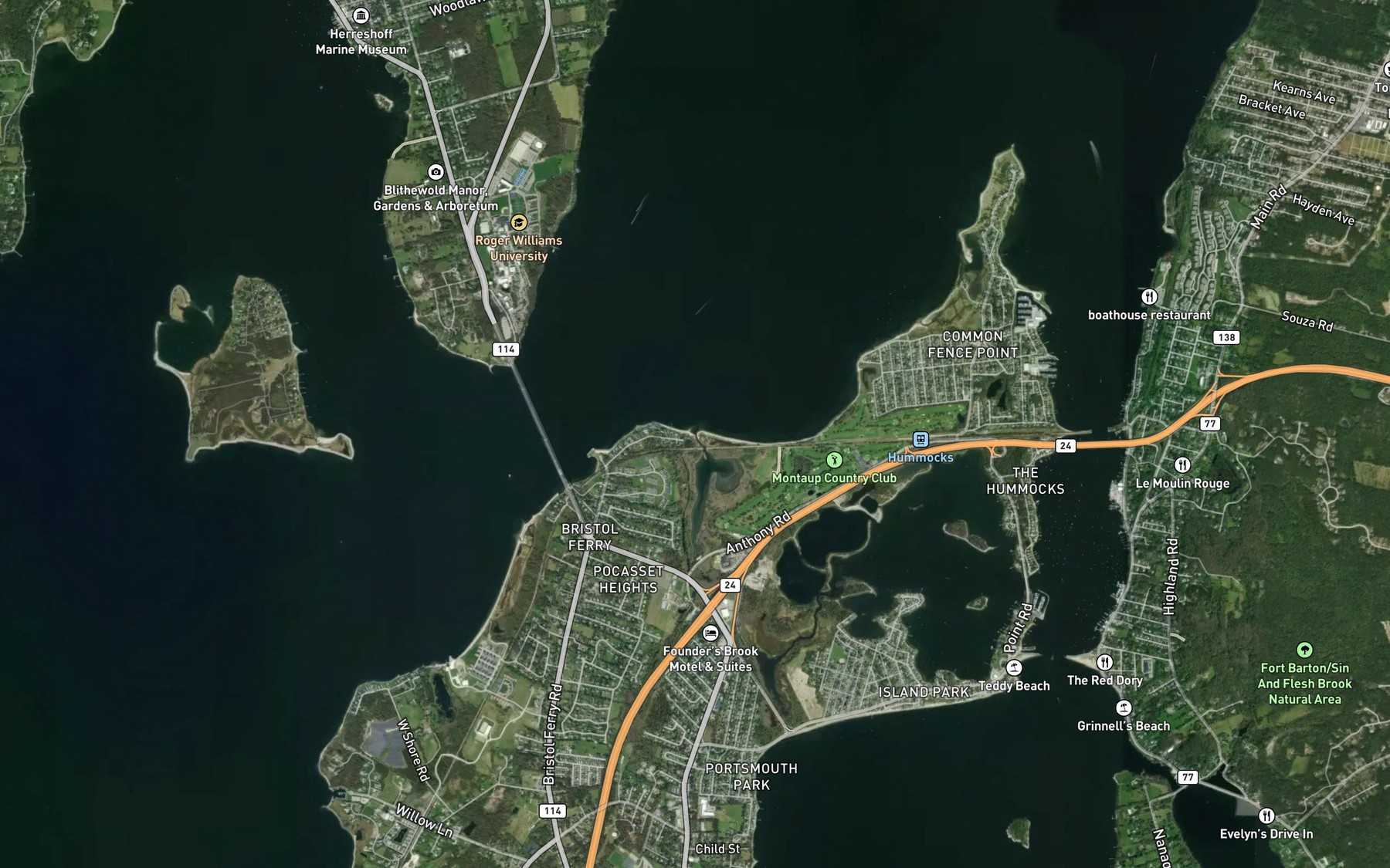 Satellite map of the Founders Brook