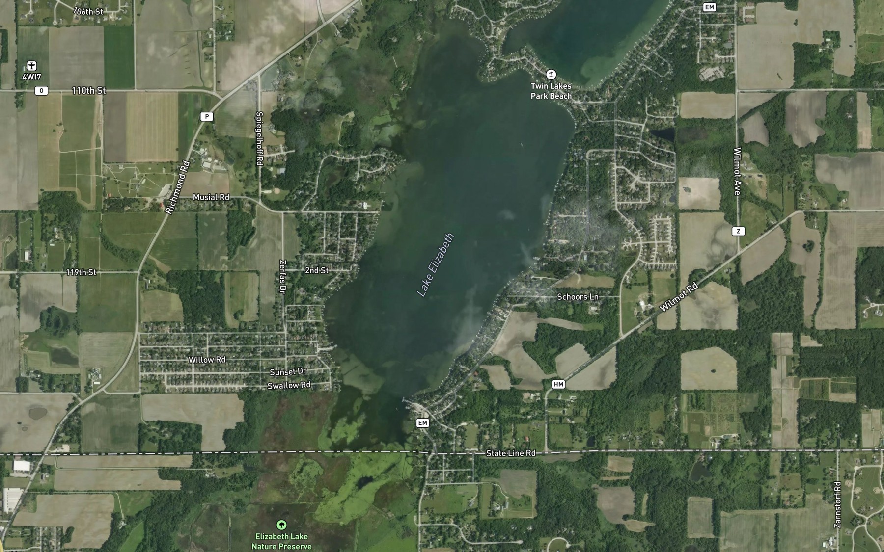 Satellite map of the Elizabeth Lake