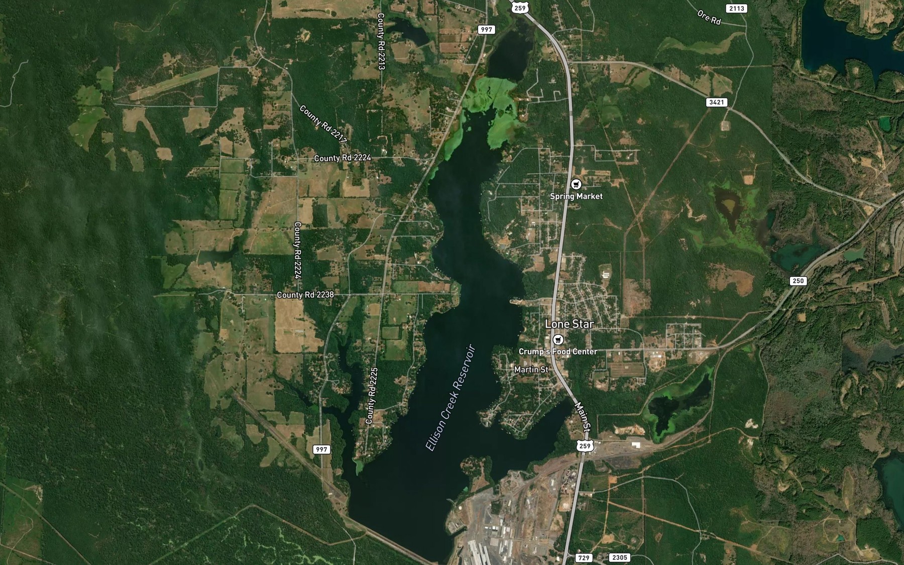 Satellite map of the Ellison Creek Reservoir