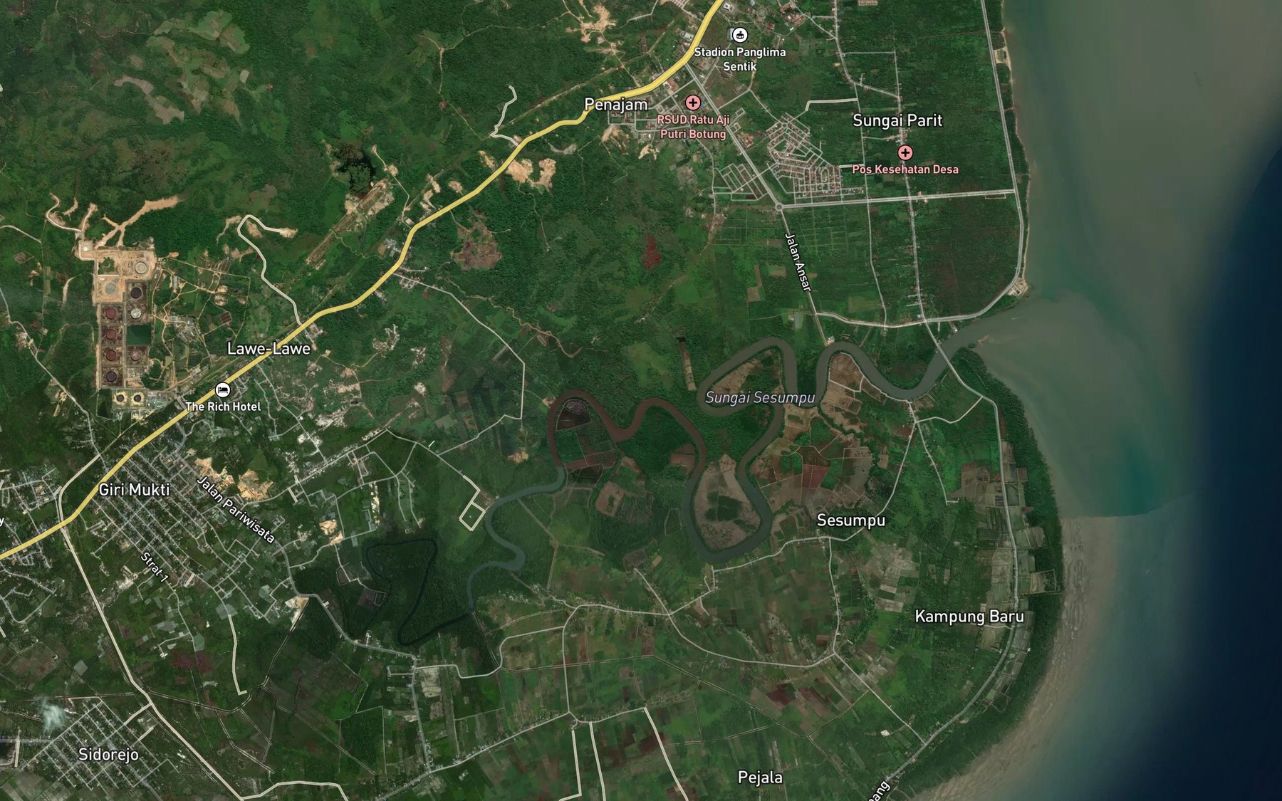 Satellite map of the Sungai Lawelawe