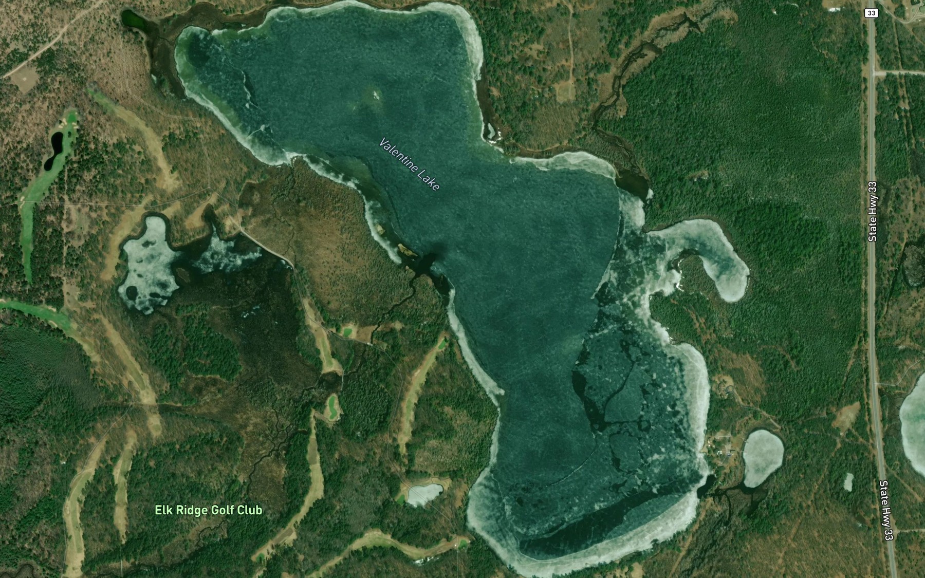 Satellite map of the Valentine Lake