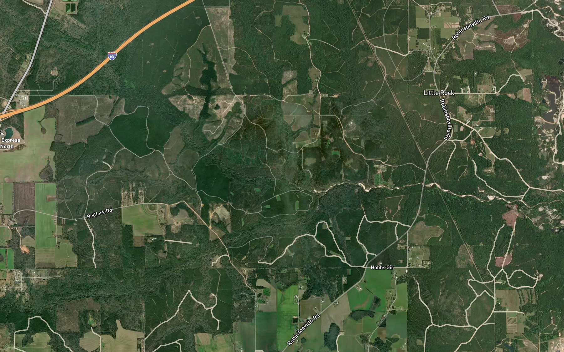 Satellite map of the Pond Creek