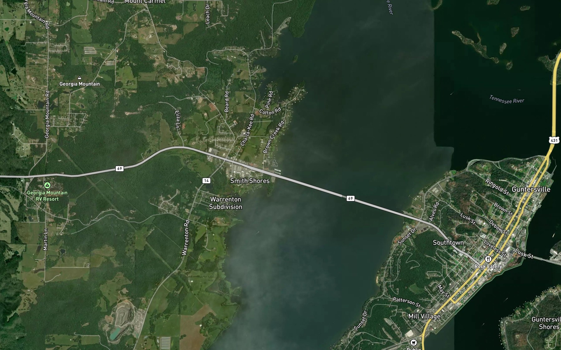 Satellite map of the Fire By The Lake