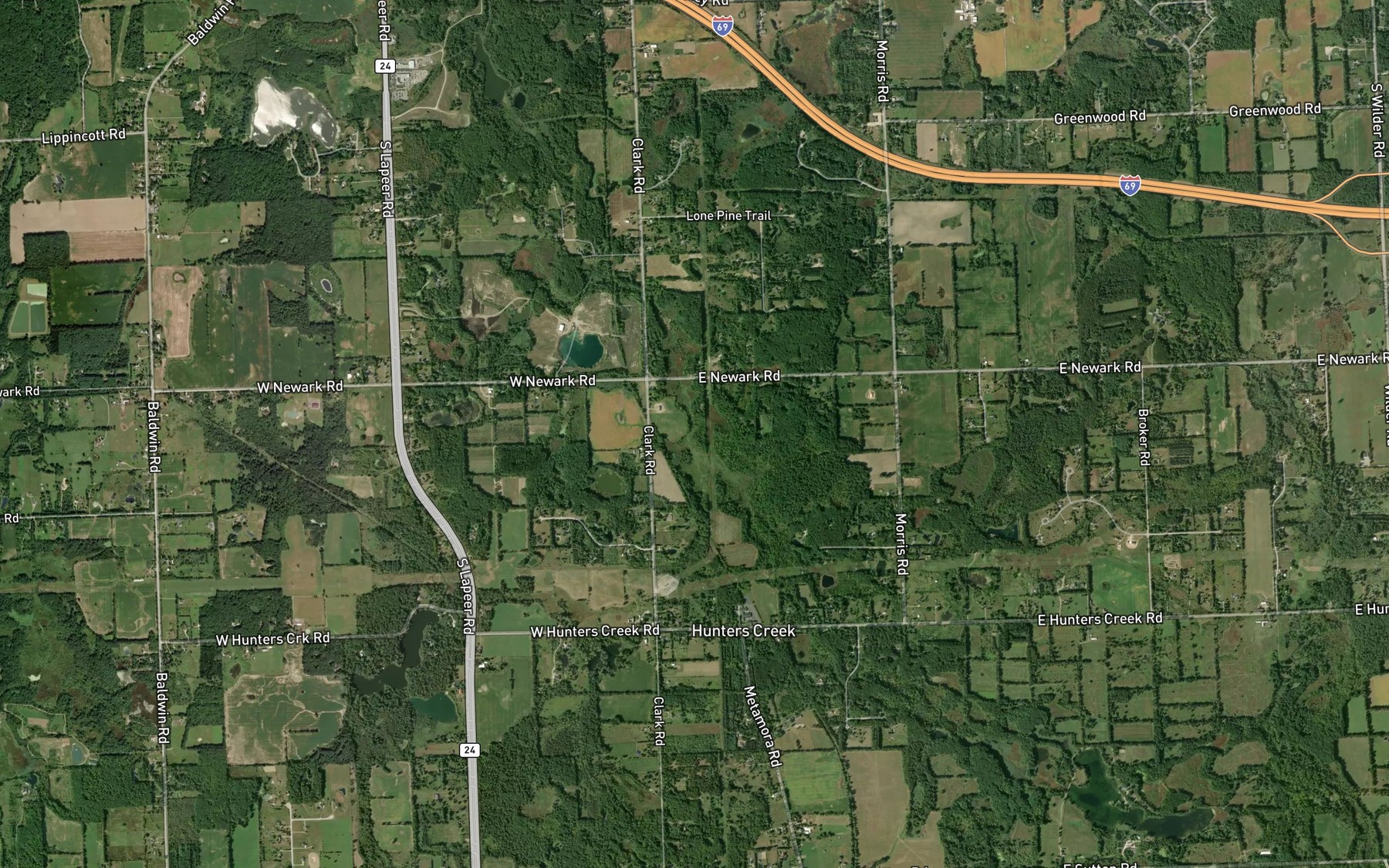 Satellite map of the Kintz Creek