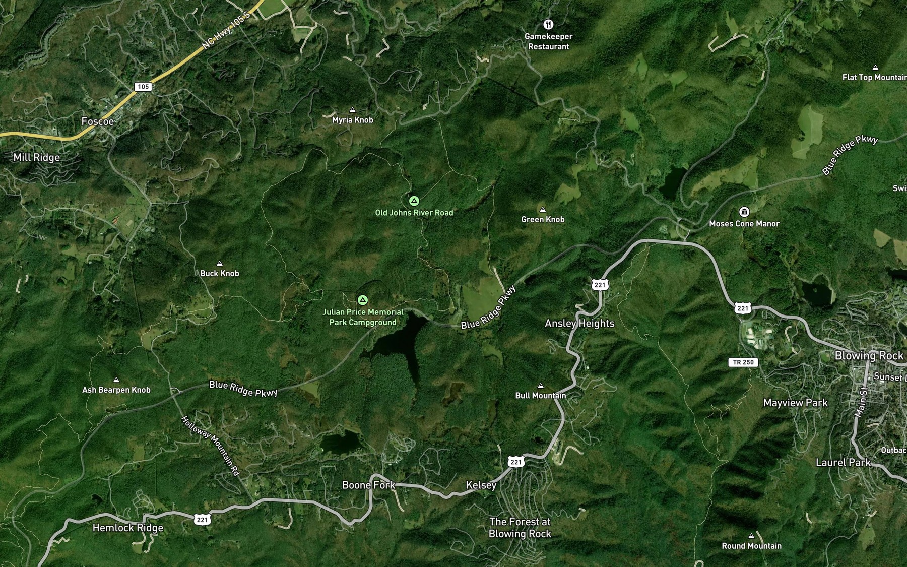 Satellite map of the Sims Creek