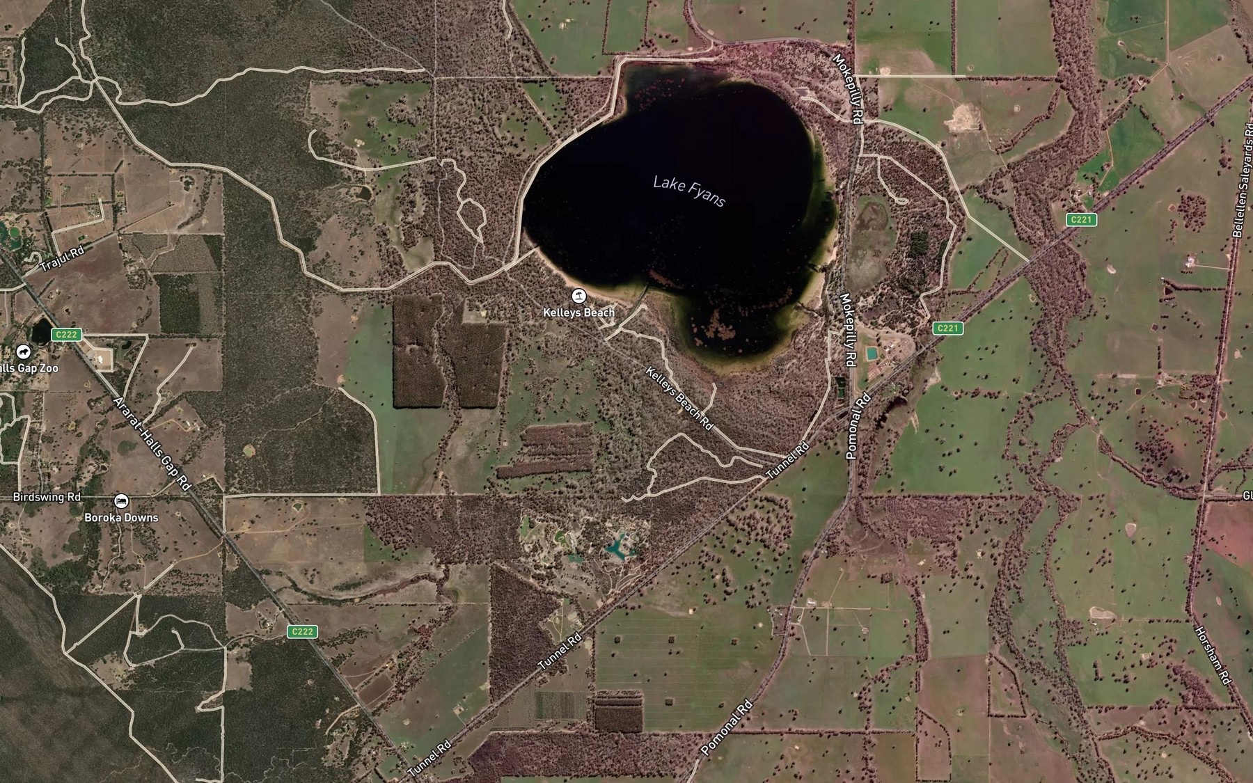 Satellite map of the Fyans Lake Reservoir