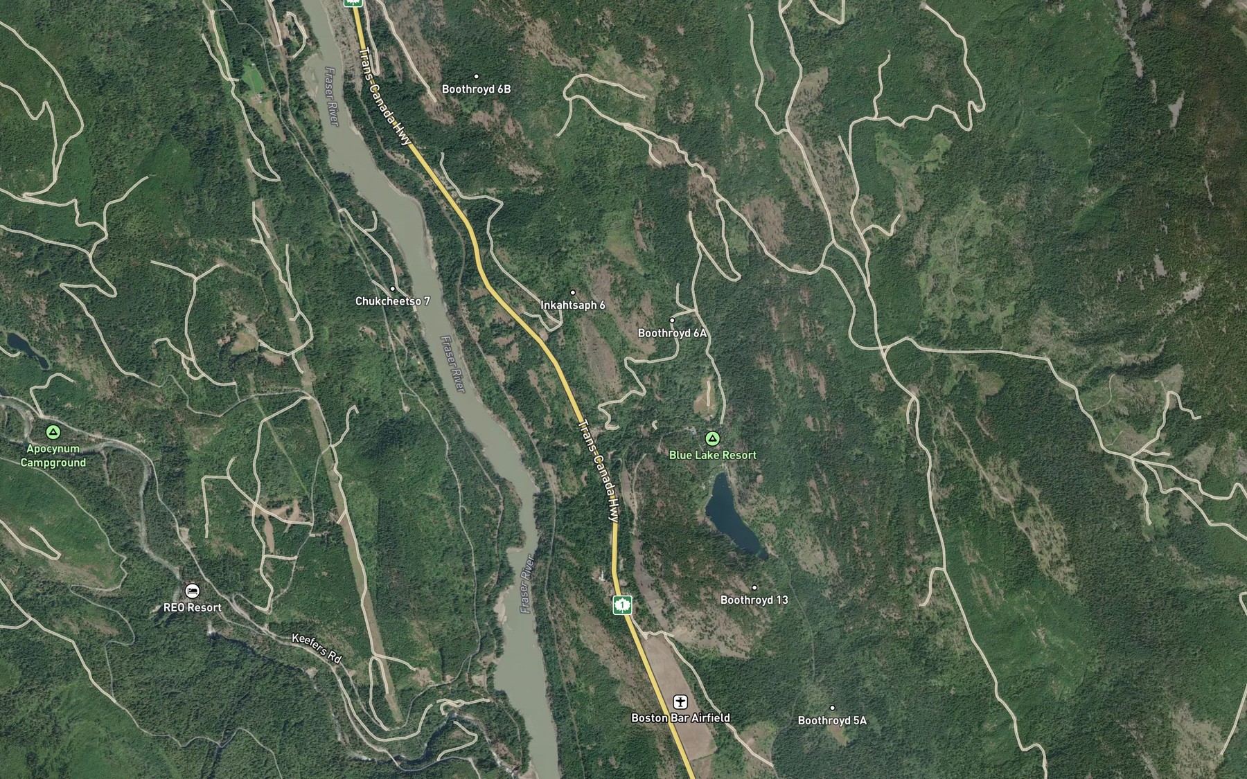 Satellite map of the Inkahtsaph Creek