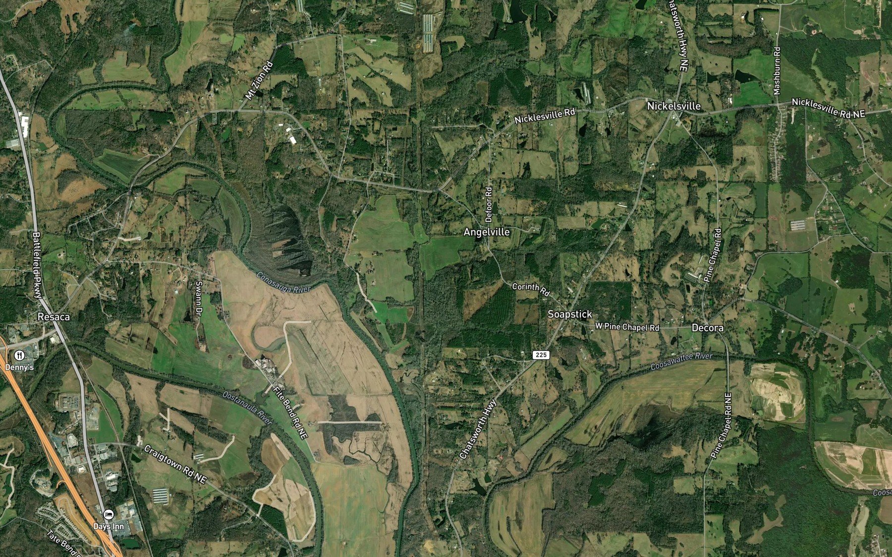 Satellite map of the Dead Mans Branch