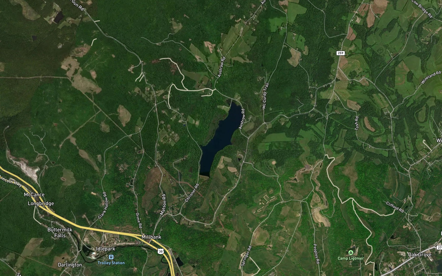 Satellite map of the Latrobe Reservoir