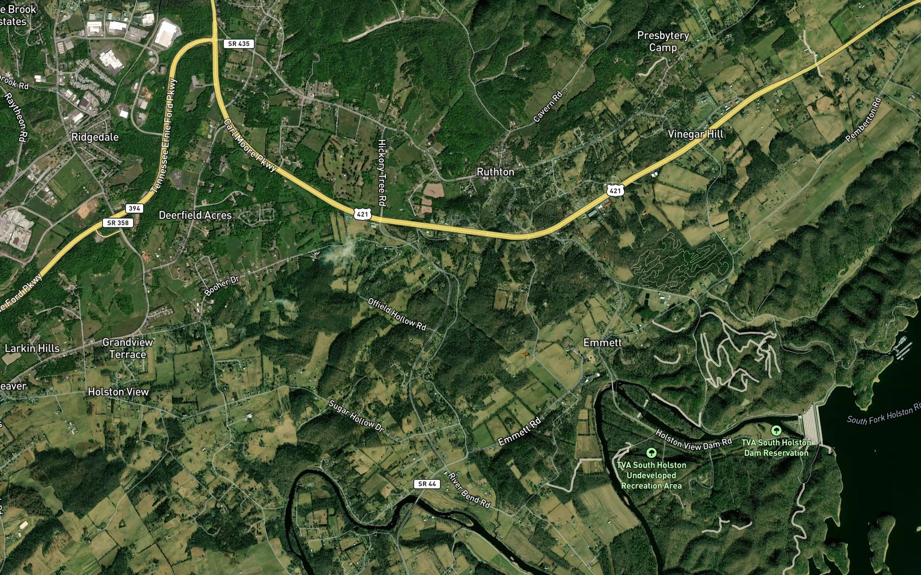 Satellite map of the Little Sinking Creek