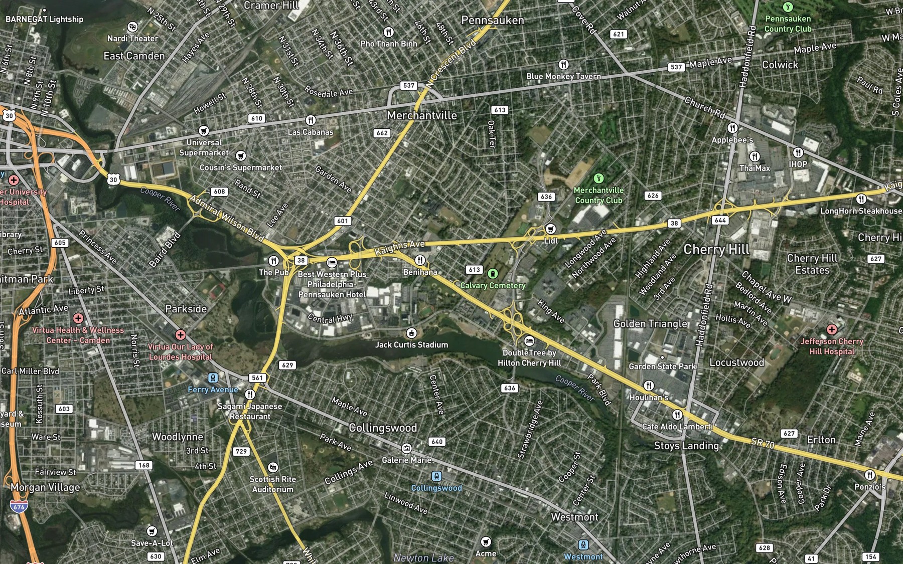 Satellite map of the Village Dock Lake