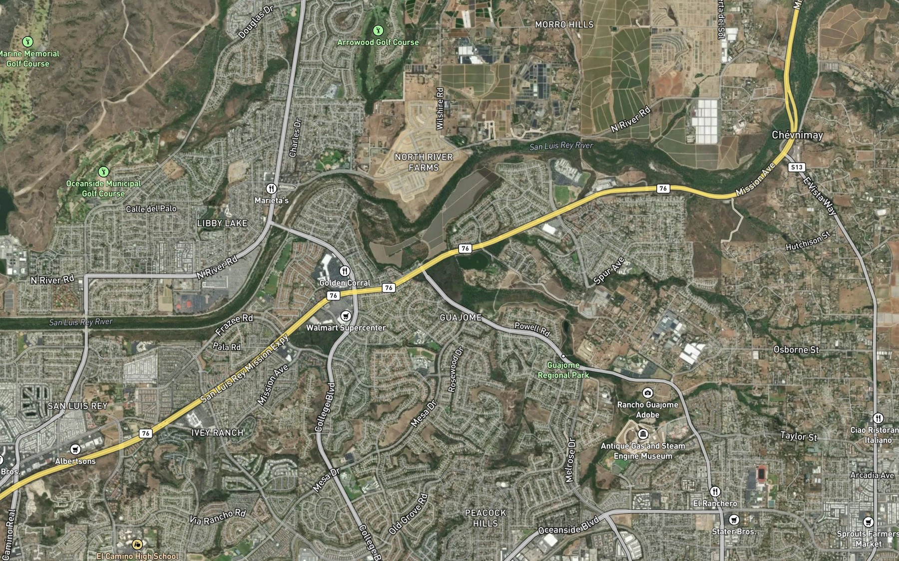 Satellite map of the Guajome Lake