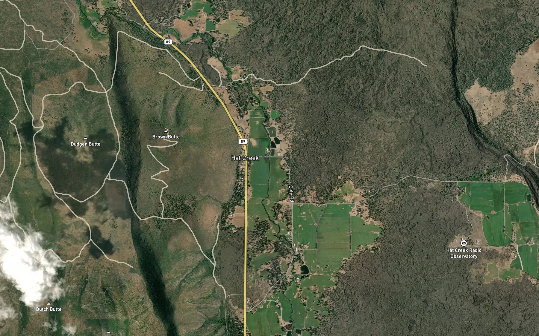 Satellite map of the Hat Creek