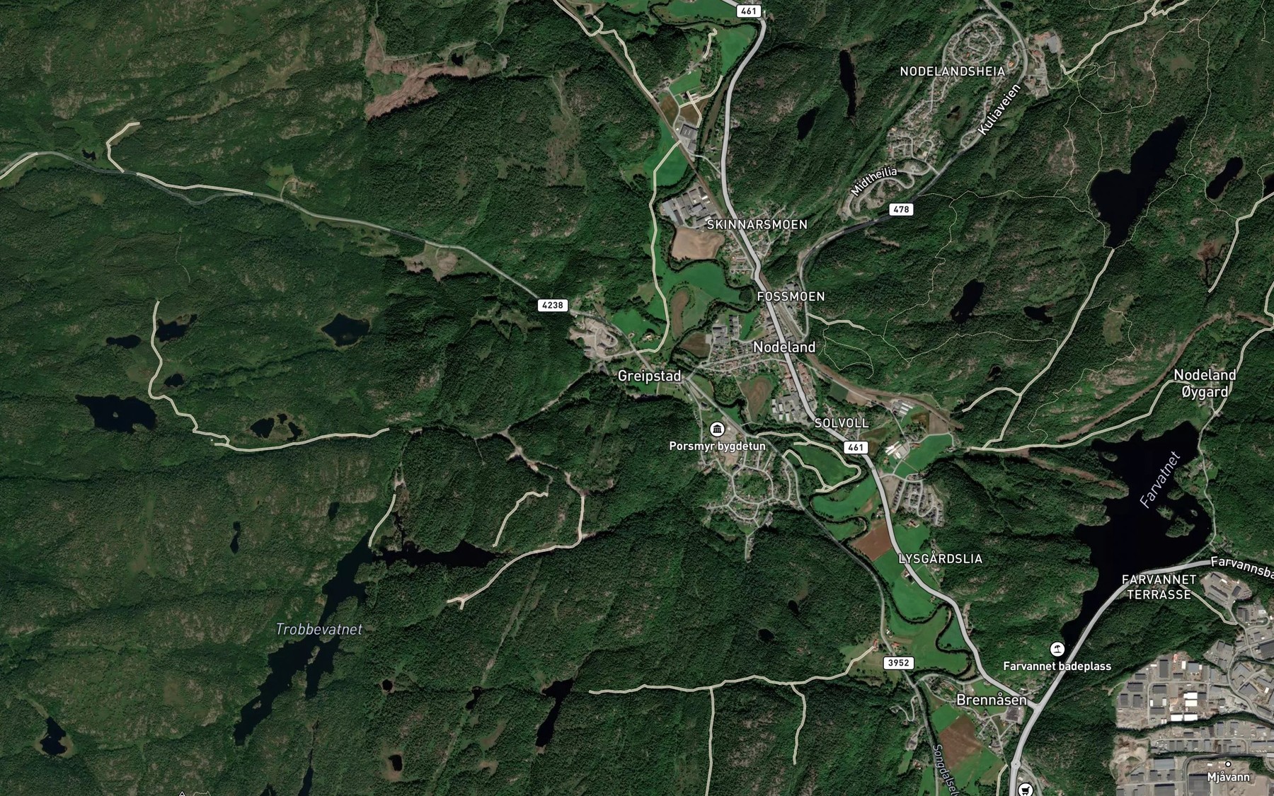 Satellite map of the Kjorvebekken