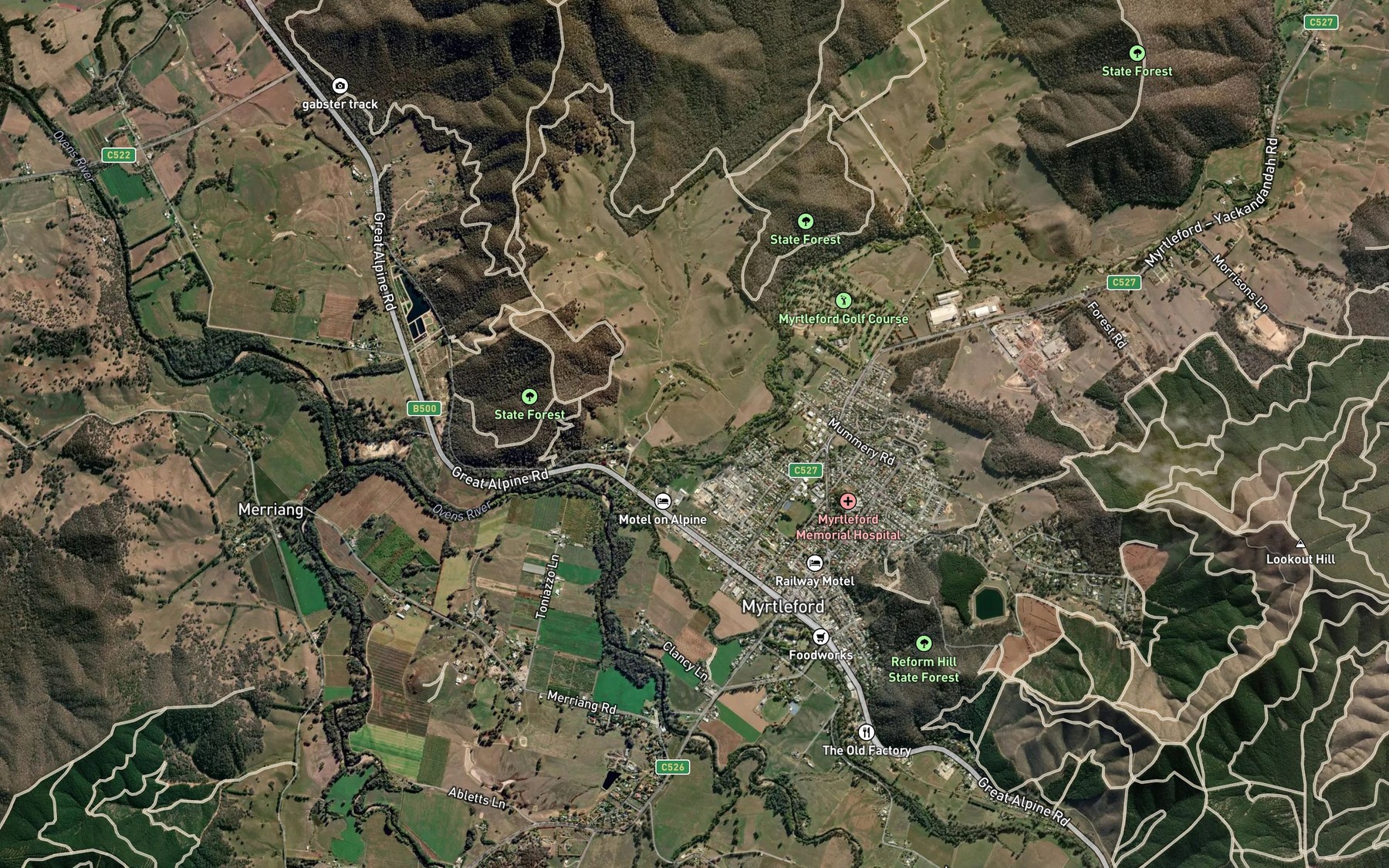 Satellite map of the Barwidgee Creek