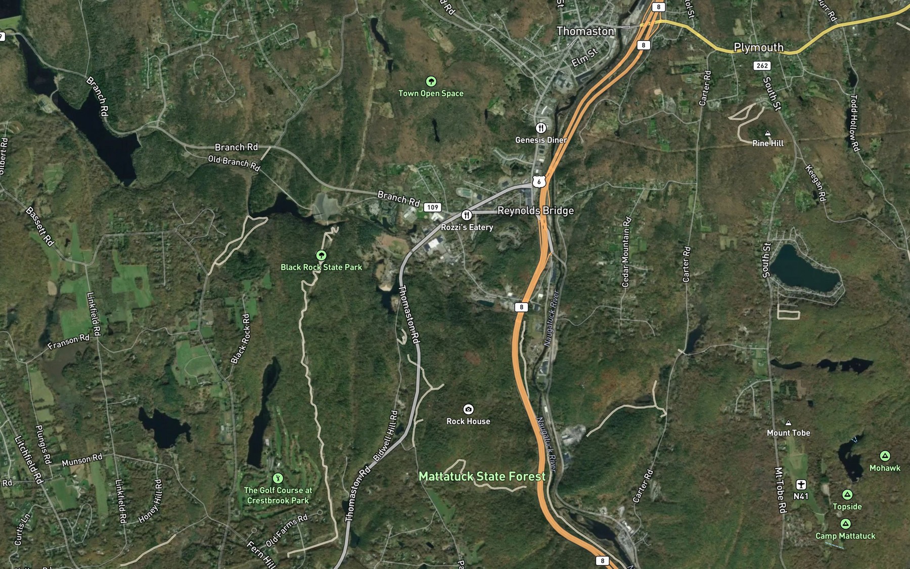 Satellite map of the Purgatory Brook