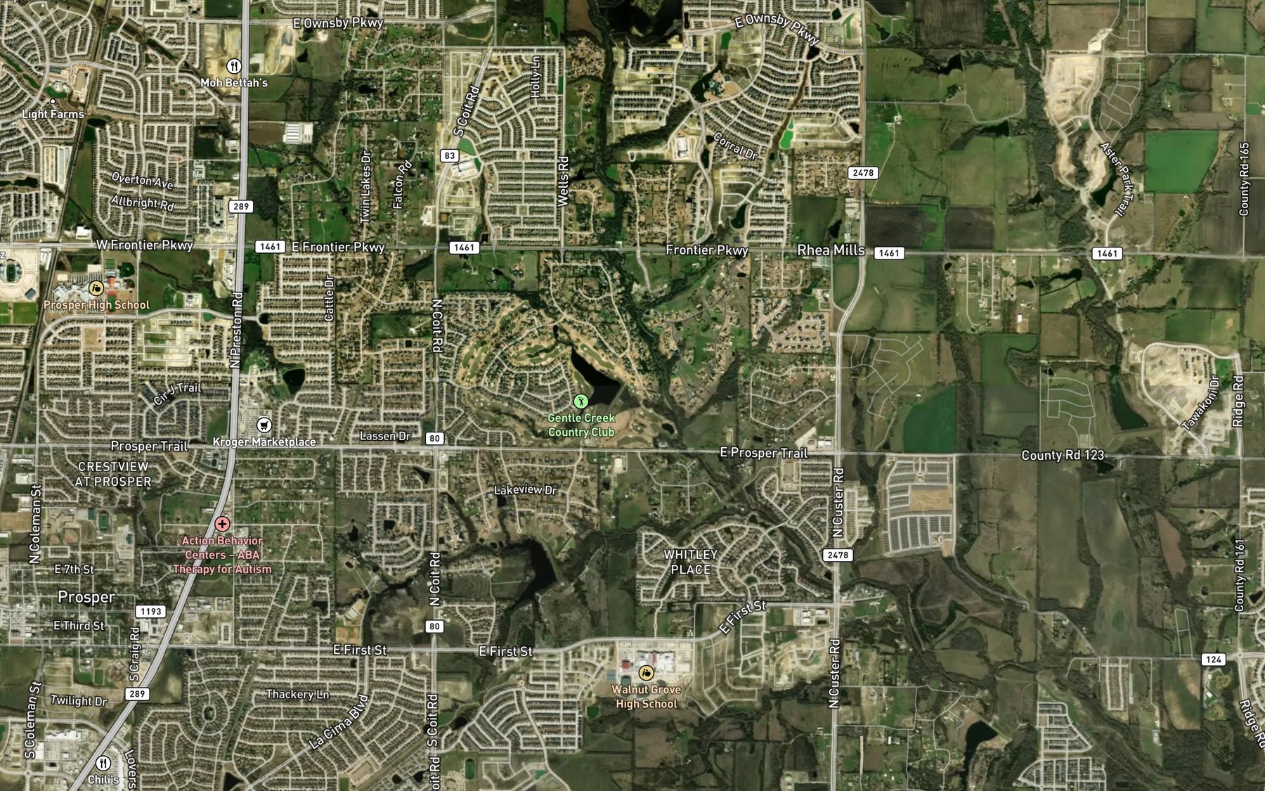 Satellite map of the Soil Conservation Service Site 10-A Reservoir